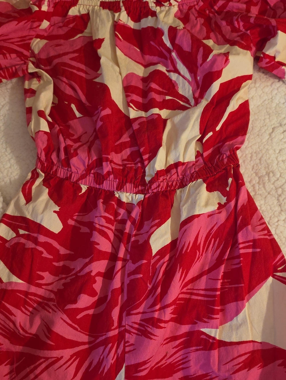 Flying Tomato Pink & Red Floral Off-Shoulder One-Piece Romper Size Small. Cotton